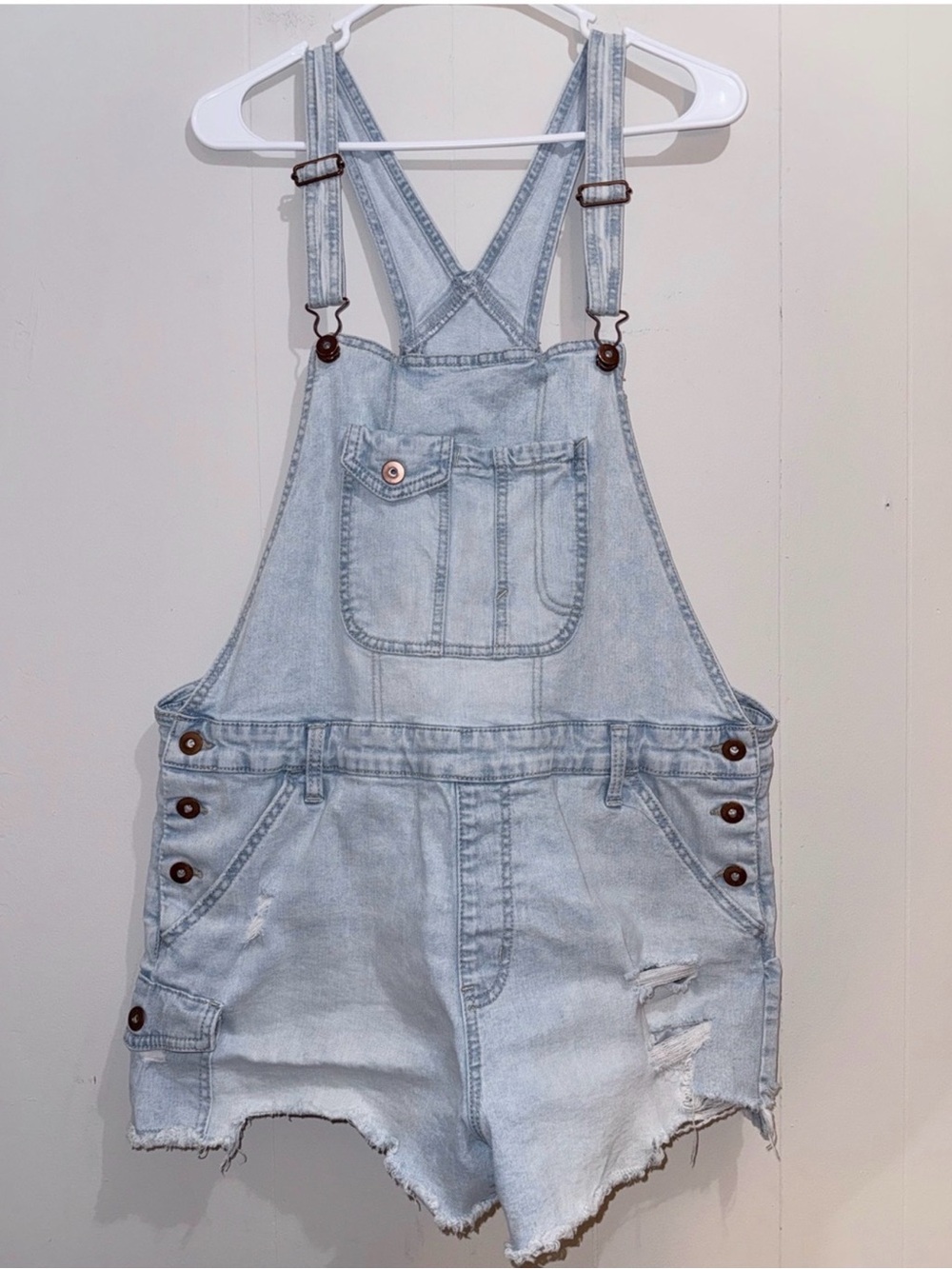 No Boundaries Light Wash Denim Overall Jean Shorts